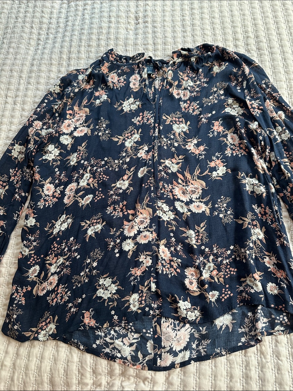 Lucky Brand Navy Floral Tie-Front Blouse